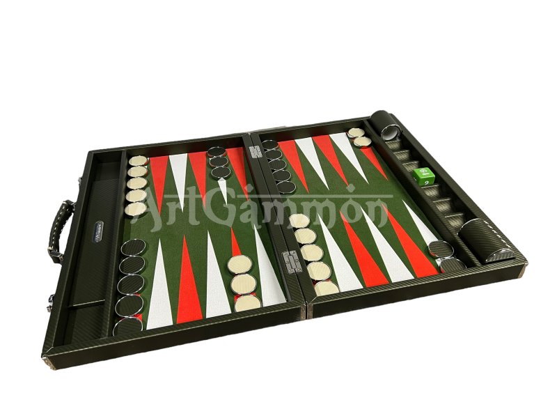 Tournament Size Green Color Carbon Fiber Backgammon Set