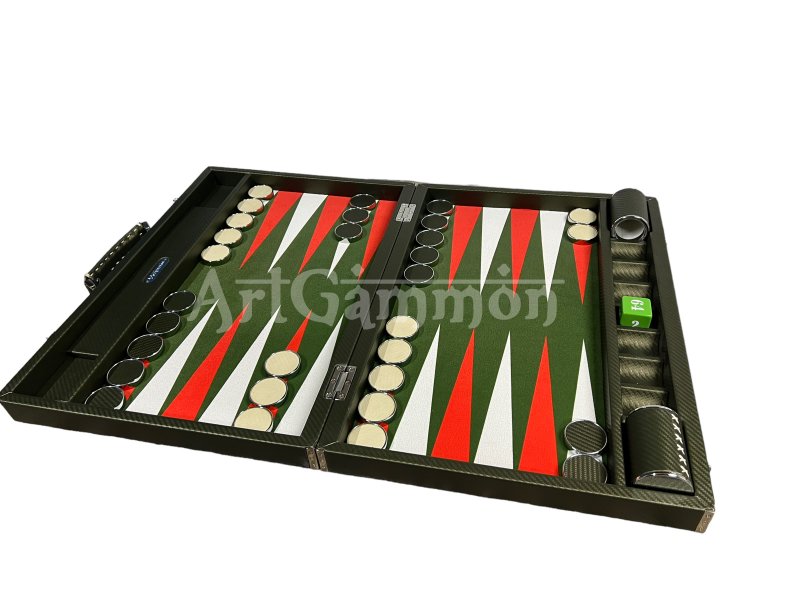 Tournament Size Green Color Carbon Fiber Backgammon Set