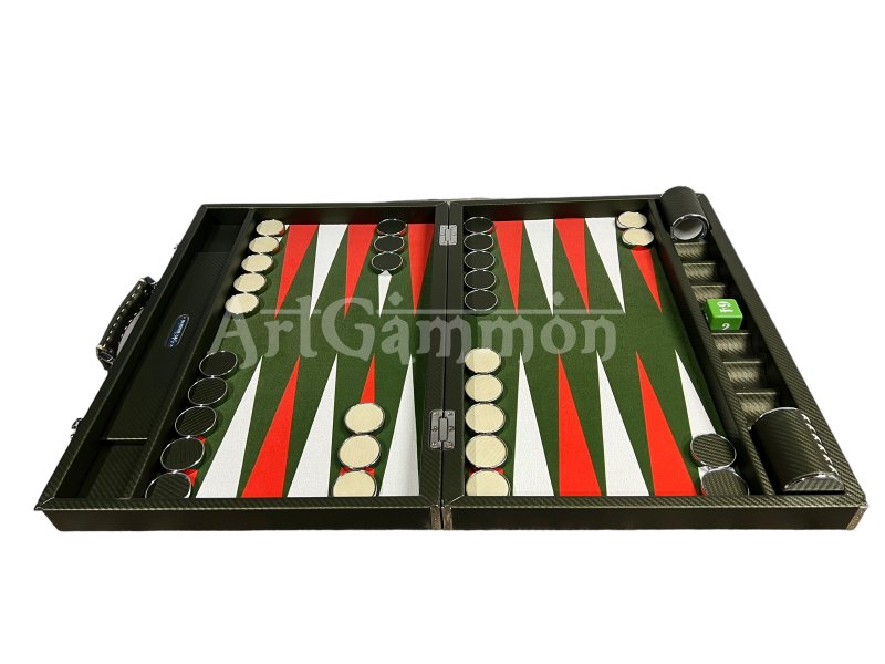 Tournament Size Green Color Carbon Fiber Backgammon Set