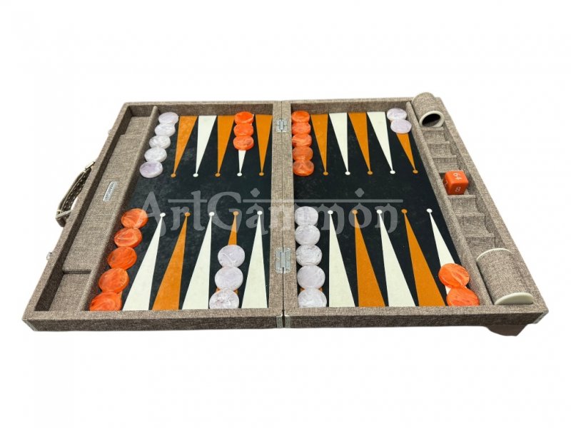 Cream Textile Look Backgammon Set