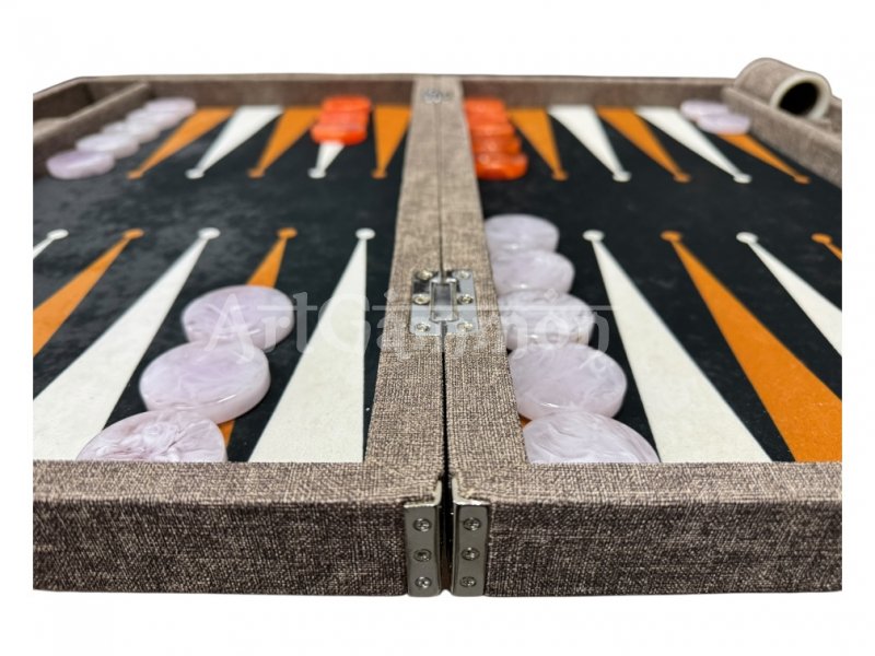 Cream Textile Look Backgammon Set