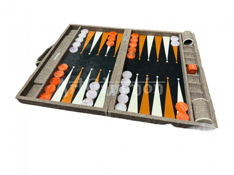 Cream Textile Look Backgammon Set