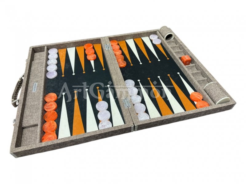 Cream Textile Look Backgammon Set