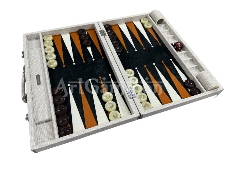 White Textile Look Backgammon Set