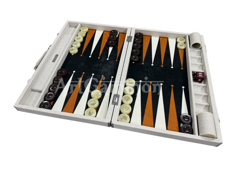 White Textile Look Backgammon Set