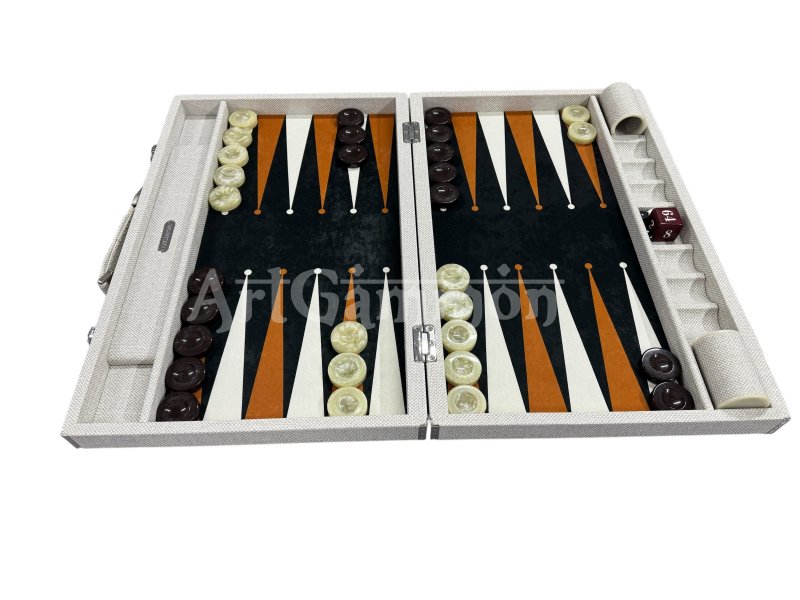 White Textile Look Backgammon Set