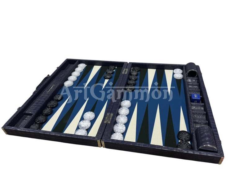 Navy Blue Croco Backgammon Board