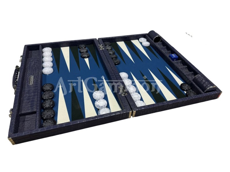 Navy Blue Croco Backgammon Board
